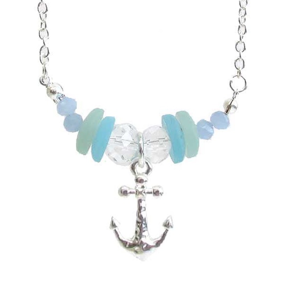 Anchor Tumbled Sea Beach Glass Necklace - Picture 2 of 2
